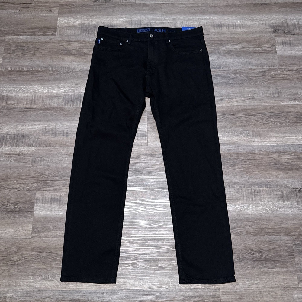 HUGO Boss Ash Slim Black Denim Jeans Stretch Straight Mens Size 36x32 NEW